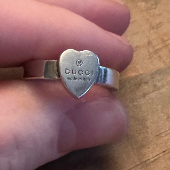 GUCCI Heart Solid 925 Sterling Silver Trademark Ring Size 16 Authentic US: 7.5 - Picture 2 of 6
